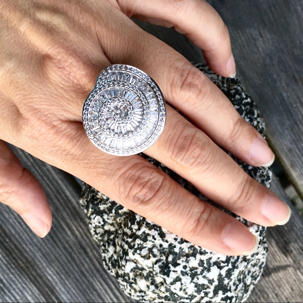 Gorgeous White Sapphire Ammonite Ring Size 8